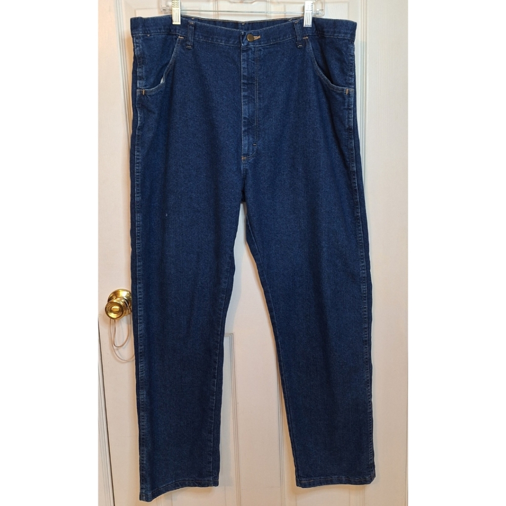 Wrangler Dark Wash Straight Leg Jeans Five Star Midweight Stretch Size 42x30